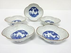 古伊万里　陽刻　染付　変形向付　5客